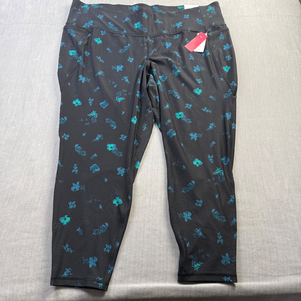 Livi Lane Bryant Power Leggings Womens 26/28 Black Floral Wicking Activewear NEW